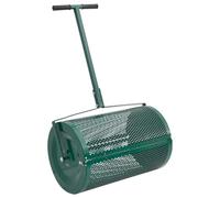 vidaXL Compost Spreader - Green Steel Top Dressing Roller for Lawn with Slits, T-Handle, Secure Side Latches, Lightweight, Even Distribution