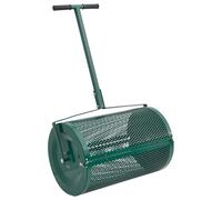 vidaXL Compost Spreader - Green Steel Top Dressing Roller for Lawn with Slits, T-Handle, Secure Side Latches, Lightweight, Even Distribution