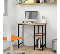 vidaXL Computer Desk Black and Light Oak MDF and Metal Study Side Desk Table