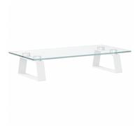 vidaXL Computer Display Stand in White: Metal and Tempered Glass Construction, Ergonomic Design, Slow Rounded Corners and Integrated Storage Space- Compact and Modern Monitor Riser