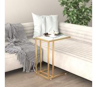vidaXL Computer Side Table White Marble 50x35x65 cm Tempered Glass