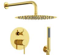 vidaXL Concealed Shower System (Round) Gold Stainless Steel 201, Bathroom Upgrade, Heavy Duty Shower System with Rain Shower, Modern Bathroom Accessories