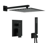 vidaXL Concealed Shower System (Square) Black Stainless Steel 201 Bathroom Upgrade Heavy Duty Shower System with Rain Shower Modern Bathroom Accessories
