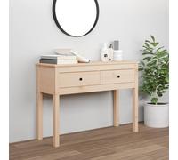 Console Table Natural Solid Pine Wood 100x35x75 cm Hallway Table 2 Drawer