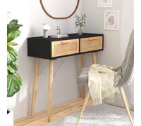 Vidaxl Console Table Black 80X30X75 Cm Solid Wood Pine&natural Rattan, Black