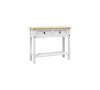 vidaXL Console Table - Mexican Pine Corona Range, Rustic Charm, Solid Pinewood, White Body with Brown Top, Living Room Furniture