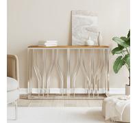 vidaXL Console Table Silver Stainless Steel and Solid Wood Acacia