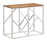 vidaXL Console Table Silver Stainless Steel and Solid Wood Acacia