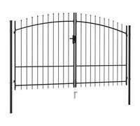 vidaXL Contemporary Fence Gate Double Door - Spike Top Design, Heavy-Duty Powder-Coated Steel, Black, 3x2m, Quick Locking with Bolt Hinge, Includes Mounting Posts & 3 Keys