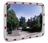 vidaXL Convex Traffic Mirror Rectangle 60x80cm - Shatterproof PC Plastic - Reflective White/Red Frame - Road Safety Mirror for Intersections, Narrow Roads, Sharp Curves