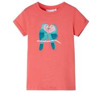 vidaXL Coral Kids' T-Shirt with Parrot Design - Cotton Blend, Comfortable Round Neck and Short Sleeve Top for Children, Size 128 for Ages 7-8