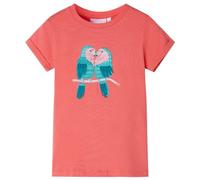 vidaXL Coral Kids' T-Shirt with Parrot Design - Cotton Blend, Comfortable Round Neck and Short Sleeve Top for Children, Size 128 for Ages 7-8
