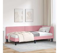 vidaXL Corner Bed Frame Pink 100 x 200 cm Velvet and Engineered wood