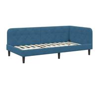 vidaXL Corner Bed Frame with Headboard Blue 90 x 190 cm Velvet, Daybed Frame, Compact Sofa Bed, Modern Versatile, L-Shaped Indoor, Stylish Bedroom Space-Saving, Velvet