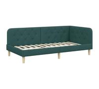 vidaXL Corner Bed Frame with Headboard Dark Green 100 x 200 cm Fabric, Modern Daybed Frame, Versatile Corner Bed, Compact Sofa, Durable Fabric, Space-Saving Guest