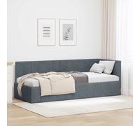 vidaXL Corner Bed Frame with Headboard Dark Grey 80 cm x 200 cm Fabric