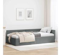 vidaXL Corner Bed Frame with Headboard Dark Grey 90 cm x 200 cm Fabric