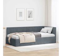 vidaXL Corner Bed Frame with Headboard Dark Grey 90 cm x 200 cm Fabric