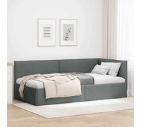 vidaXL Corner Bed Frame with Headboard Dark Grey 90 cm x 200 cm Fabric
