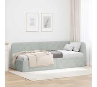vidaXL Corner Bed Frame with Headboard Light Grey 80 x 200 cm Velvet, Modern Bedroom Furniture, Space-Saving Bed Frame, Velvet Daybed, L-Shaped, Multifunctional Sofa, Sleek Design