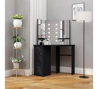 vidaXL Corner Dressing Table with LED Black Cosmetic Vanity Table Furniture