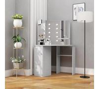 Vidaxl Corner Dressing Table With Led Concrete Grey 111X54X141.5 Cm