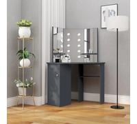 vidaXL Corner Dressing Table with LED Grey Cosmetic Vanity Table Furniture
