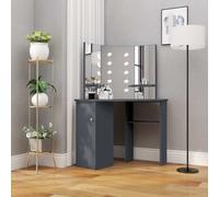 vidaXL Corner Dressing Table with LED Grey Cosmetic Vanity Table Furniture