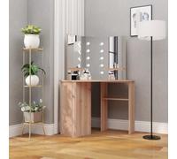 vidaXL Corner Dressing Table with LED Oak 111x54x141.5 cm Home Make-up Table