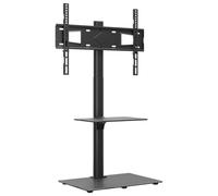 vidaXL Black Corner TV Stand for 32-65" with 2-Tier Glass Shelves, Swivel Function, and VESA Mount Compatibility