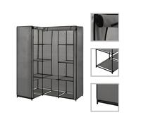 vidaXL Corner Wardrobe Grey Clothing Garment Stand Storage Cupboard Organiser
