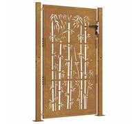 vidaXL Corten Steel Garden Gate 105x155 cm - Bamboo Laser-Cut Design Fence Panel with Lock and Posts for Outdoor, Patio