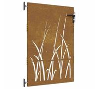 vidaXL Corten Steel Garden Gate - - Metal Entryway, Lockable System with Laser-Cut Grass Design - Brown, 85x3x125 cm