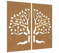 vidaXL Corten Steel Garden Wall Decorations - 2 pcs Tree Design Outdoor Wall Art - Brown Weathered Steel Wall Hangings for Patio and Garden 105x55 cm