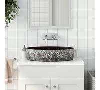 vidaXL Countertop Basin - Handmade Ceramic Vanity Sink with Unique Black and Blue Patterns for Bathroom, Powder Room - Stain-Resistant, Easy-to-Clean Surface