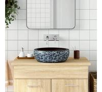 'vidaXL Countertop Basin, Ceramic Wash Vanity Sink, Above-Counter Installation, Black and Blue Colour, Round in Design, 41x14 cm Dimensions