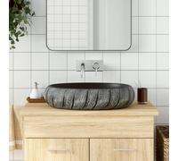 vidaXL Countertop Basin Black and Grey Oval 59x40x15 cm Ceramic