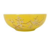 vidaXL Countertop Basin - Ceramic Vanity Sink in White and Yellow Round Design with Unique Patterns, Ideal for Bathroom or Powder Room Φ41x14 cm