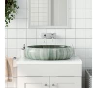 'vidaXL Countertop Ceramic Basin 59x40x15 cm - Green Oval Medium Sized Handmade Bathroom Sink with Impact, Stain, and Scratch Resistance - Easy to Install and Maintain