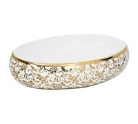 vidaXL Countertop Basin in Oval Shape - Ceramic Craftsmanship, Elegant White and Gold Finish, Ideal for Bathroom, Washroom or Powder Room