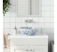 vidaXL Countertop Basin White and Blue Round Φ41x14 cm Ceramic