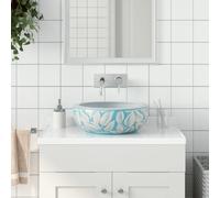vidaXL Countertop Basin White and Blue Round Φ41x14 cm Ceramic