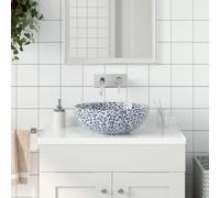 vidaXL Countertop Basin | Durable Ceramic Bathroom Sink | White & Blue Round Handmade Wash Basin | Above-Counter Installation | 41cm x 14cm
