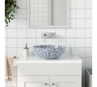 vidaXL Countertop Basin, Bathroom Sink for Above Counter, Wash Basin for Lavatory Cloakroom Office, Vessel Sink, White and Blue Round Ceramic
