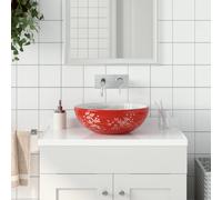 vidaXL Countertop Basin White and Red Round Φ41x14 cm Ceramic