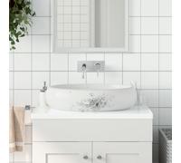'vidaXL Ceramic Countertop Basin - White Oval Design, Durable & Impact-Resistant Bathroom Sink with Unique Patterns, Handmade Item, Easy to Clean, 59x40x15 cm