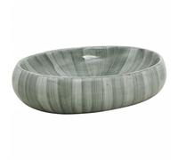 'vidaXL Countertop Ceramic Basin 59x40x15 cm - Green Oval Medium Sized Handmade Bathroom Sink with Impact, Stain, and Scratch Resistance - Easy to Install and Maintain
