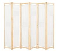 'vidaXL Cream 6-Panel Room Divider, Free-standing Foldable Partition, with Fabric and Solid Fir Wooden Frame for Bedroom, Living Room and Kids Room