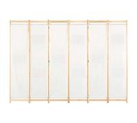 'vidaXL Cream 6-Panel Room Divider, Free-standing Foldable Partition, with Fabric and Solid Fir Wooden Frame for Bedroom, Living Room and Kids Room
