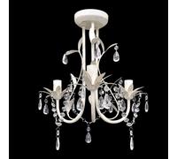 vidaXL Elegant Crystal Pendant Ceiling Lamp Chandelier in Antique White for Living Room and Dining Room- Acrylic Crystal Beads, Metal Frame, E14 Bulb Socket